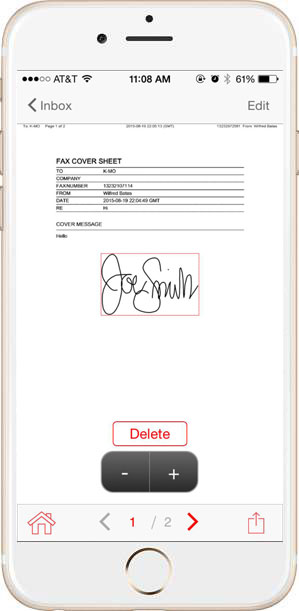 Move and resize the signature as needed. Then tap the action icon in the bottom right-hand corner. 