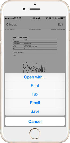 Choose what you would like to do with your newly signed fax.
