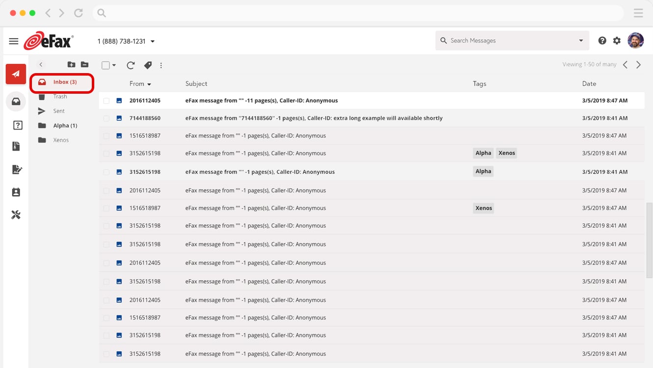 Fax MyAccount Inbox – Check for new fax notifications