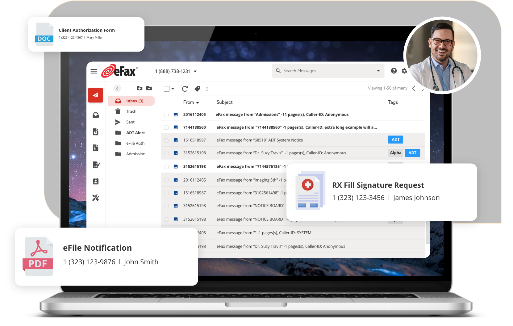 eFax interface on laptop illustration