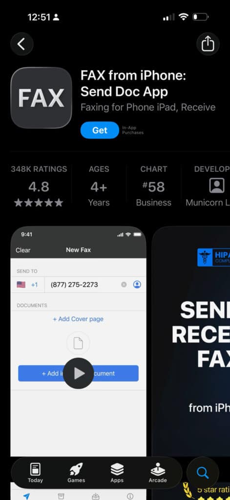 Screenshot of the FAX by Municorn iOs App Store Page