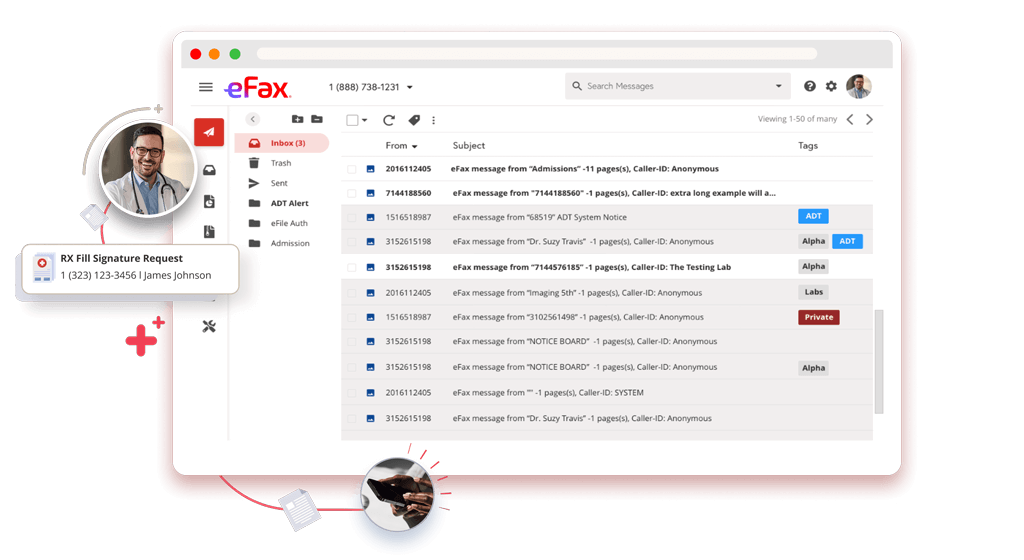 Email inbox displaying an online fax, showing how eFax enables secure sending and receiving of faxes.
