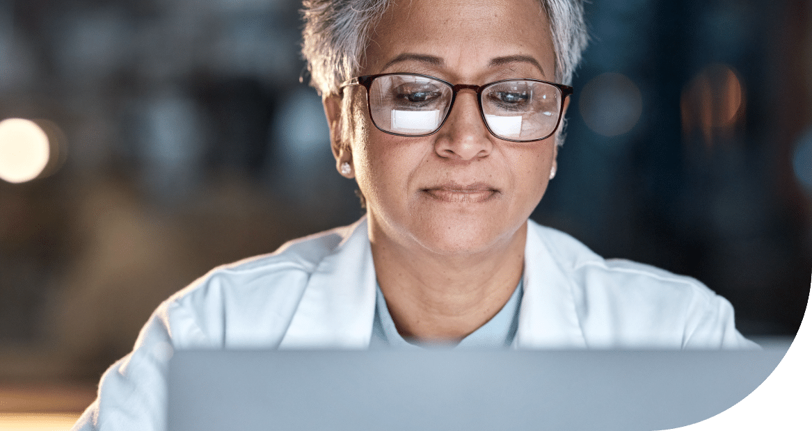 Doctor viewing laptop screen