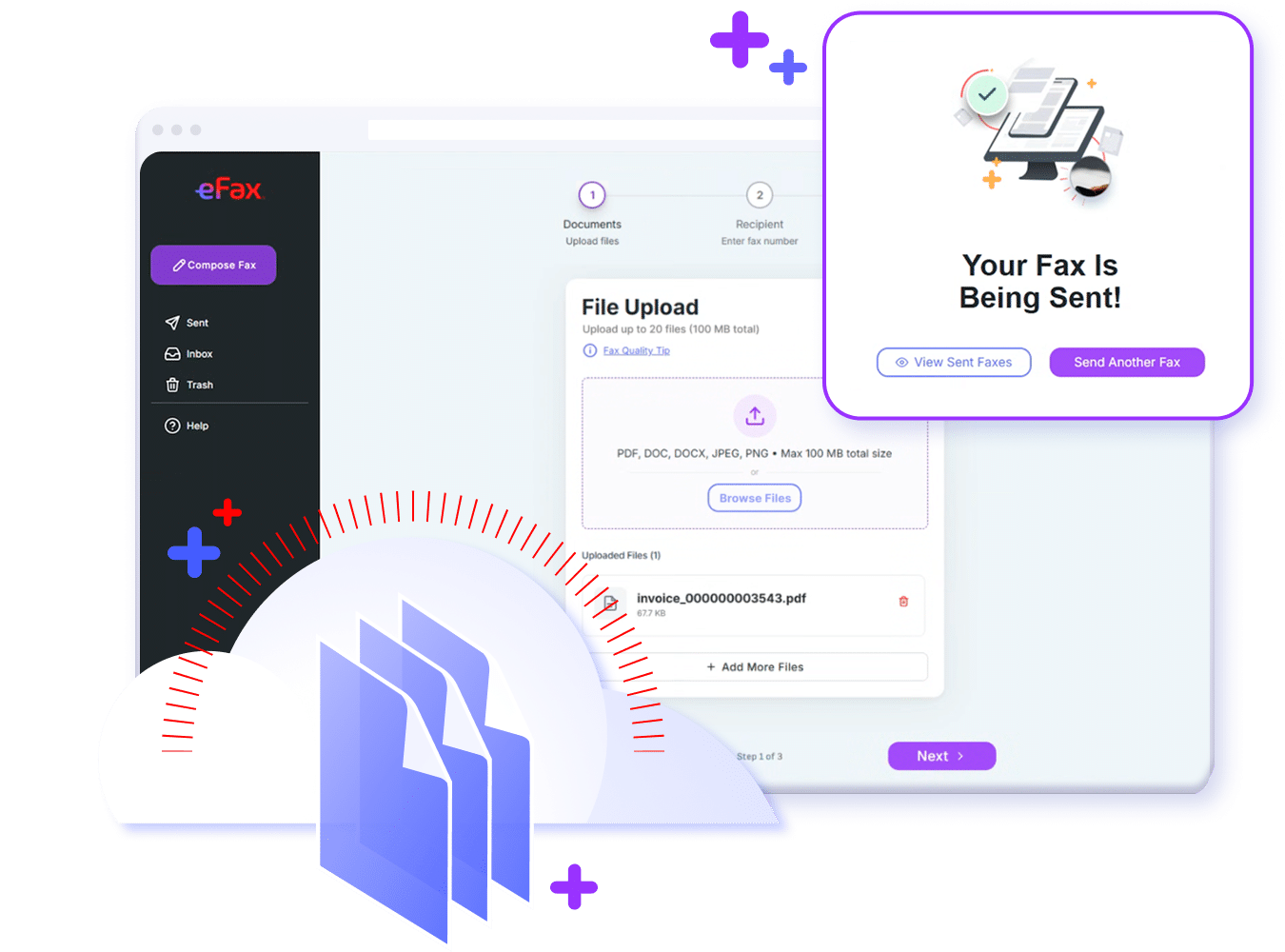 Graphic illustration of the new rebranded eFax platform interface