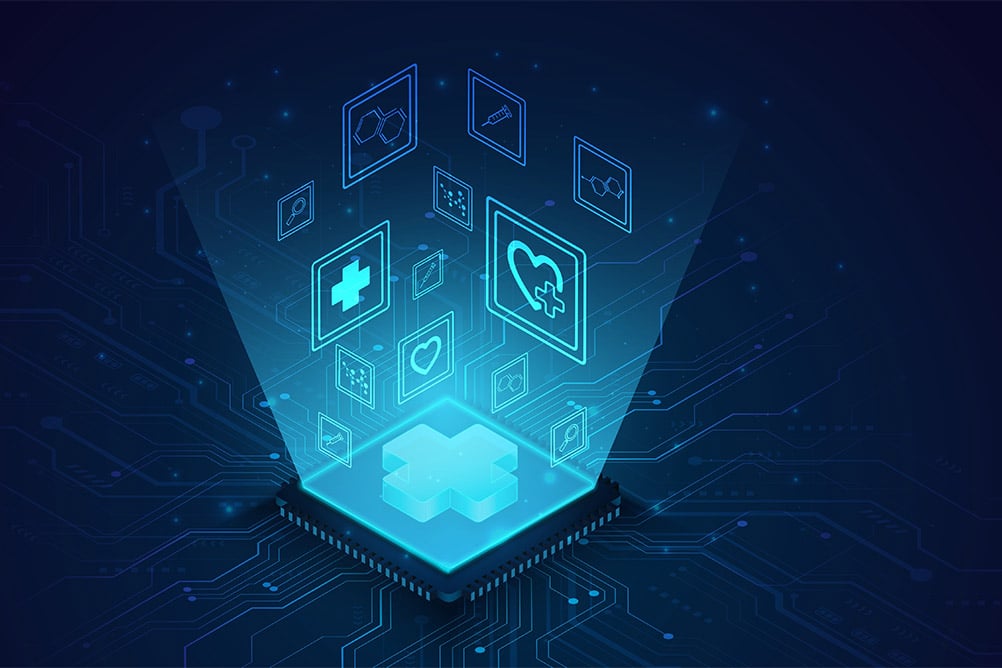 A graphic showing data exchanges and connections