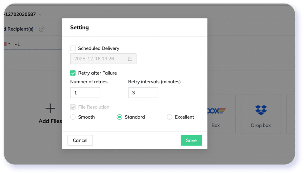 Screenshot of CocoFax fax settings