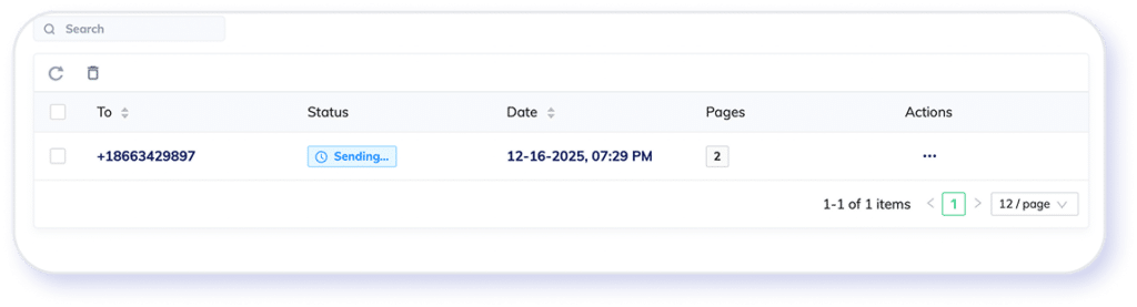 Screenshot of Cocofax fax status view