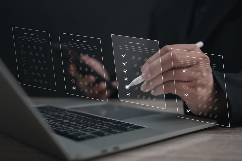 Person checking features on a screen